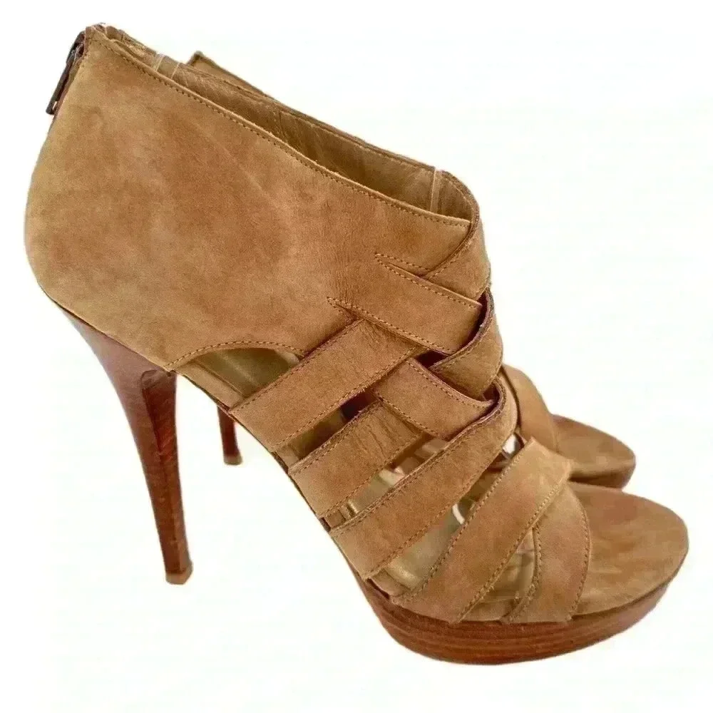 Stuart Weitzman womens platform ankle booties size 8.5 tan nubuck leather